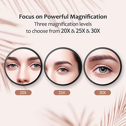 MIYADIVA 20X Magnifying Mirror, Small Travel Mirror with Suction Cup and Tweezers, 3.5 Inches - color: Black-20x