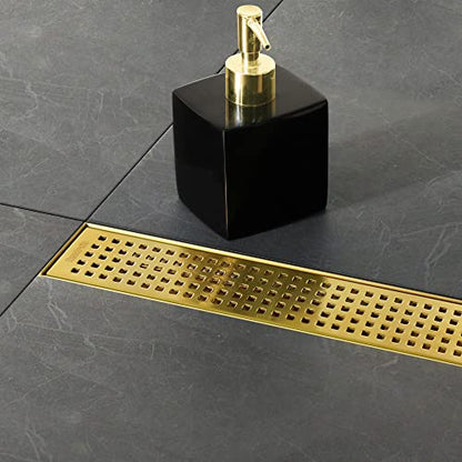 Neodrain 36" Linear Shower Drain, Gold 304 SS Bathroom Linear Drain,cUPC | Gold Shower Drain with Quadrato Grate& Adjustable Feet, Long Rectangle Shower Floor Drain in Bathroom, Balcony etc - color: Golden, size: 36 In