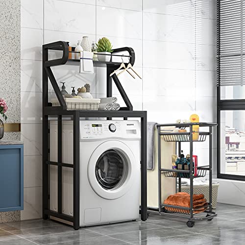 Narrow Laundry Cart with Wheels, 3 Baskets and 45L Laundry Bag | Metal Rolling Cart for Small Space, Laundry Room Organization and Storage, for Bathroom Living Room Apartment Dorm
