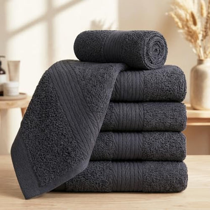 100% Cotton Washcloths 12x12 Inches, 600 GSM, Soft & Absorbent, Durable, Set of 5, Gray - color: Grey, size: Washcloth Set of 5