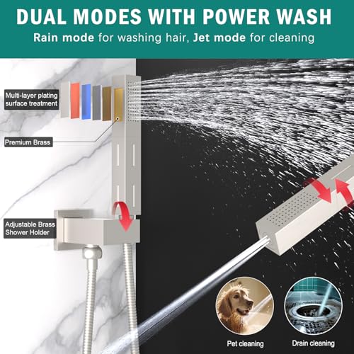 Enga Shower Faucet Set Shower System, Dual Shower Heads 10'' Rainfall with 6'' Wall Shower Head, 2 in 1 Handheld Spray with Valve Kit, Brushed Nickel - color: Brushed Nickel, style: Wall-10"+6" Head