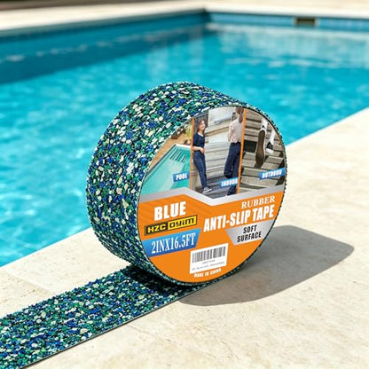 Pool Rubber Grip Tape 4" x 16.5ft -Blue Anti Slip Tape, Step Grips for Pool Sides, Showers, Bathroom,Stairs Outdoor, and Wet Areas (2inches X 16.5feet) - size: 2inches X 16.5feet