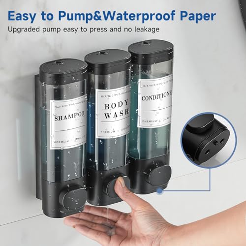 3 Chamber Wall-Mounted Shampoo and Conditioner Dispenser for Shower - No Drill, Large Capacity Soap Dispenser for Bathroom and Hotel, Black - color: Black