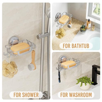 Soap Holder, Soap Dish for Shower, Suction Cup Bar Soap Holder | Soap Bar Holder for Shower, Wall Mounted Self Draining, NO Drill Sponge Holder for Bathroom, Bathtub Kitchen Sink, Silver - style: 1 tier Silver
