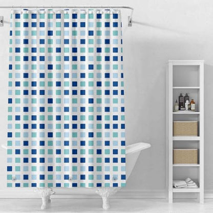 Shower Curtain Liner, 100% Waterproof Peva Shower Curtains with 3 Duty Heavy Bottom Magnets and 12 Rust Proof Grommets, 72x72 Weighted Shower Liner for Shower Stall, Bathtubs - color: Blue Green Square