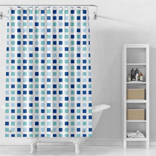 Shower Curtain Liner, 100% Waterproof Peva Shower Curtains with 3 Duty Heavy Bottom Magnets and 12 Rust Proof Grommets, 72x72 Weighted Shower Liner for Shower Stall, Bathtubs - color: Blue Green Square