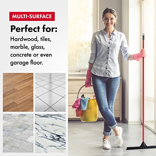 Heavy-Duty Floor Squeegee - Large 18" Wide Blade & 55" Long Handle Professional Grade Concrete, Garage & Commercial Rubber Squeegee Broom Floor Cleaner - Wood, Tile, Shower, Glass, Deck, Window - size: 18 Inch Blade - 4 Piece Handle