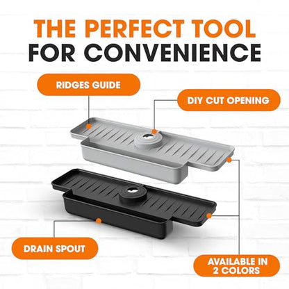 Cheer Collection Silicone Draining Mat - Kitchen Sink Splash Guard with Anti-Slip Features & Upgraded Water Catcher Tray, Gray