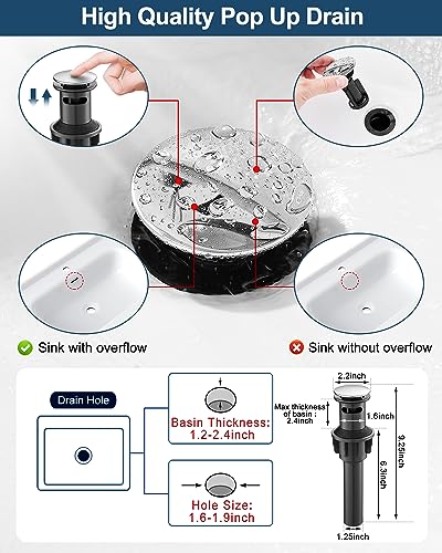 Waterfall Chrome Bathroom Faucet, Brass 4 Inch Bathroom Faucets One Hole or 3 Hole, Single Handle with PP Drain, Deck Plate, Hot and Cold Supply Hoses for RV Lavatory Restroom, 5 Mins Install - color: Chrome