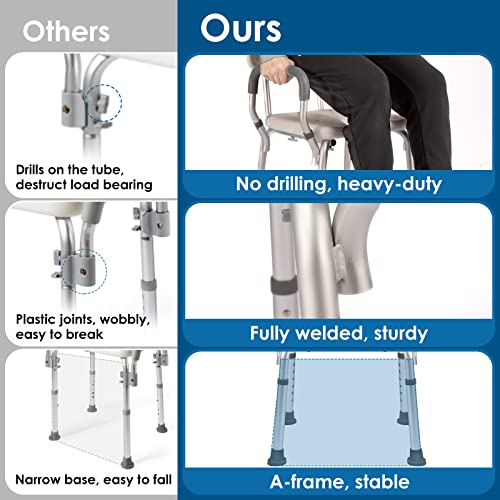 Shower Chair with Arms and Back Heavy Duty 330lbs, Shower Chair for Inside Shower, Shower Seat for Inside Shower Bathroom Chair with Cutout Seat & Cold-Proof Pads, Tools-Free Assembly - color: Blue Pad-standard