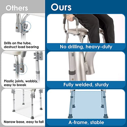 Shower Chair with Arms and Back Heavy Duty 330lbs, Shower Chair for Inside Shower, Shower Seat for Inside Shower Bathroom Chair with Cutout Seat & Cold-Proof Pads, Tools-Free Assembly - color: Blue Pad-standard
