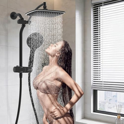 10" Black Rain Shower Head with Handheld, High Pressure Boosting Rainfall Showerhead with All Metal Adjustable Extension Arm, Easy Reach Shower Holder, 5 Spray Modes with Power Wash, Easy to Install - color: Matte Black