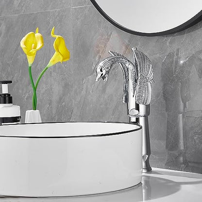 Chrome Swan Shape Single Handle One Hole Bathroom Vessel Sink Faucet Deck Mount Lavatory Sink Faucet - color: Chrome, size: Tall