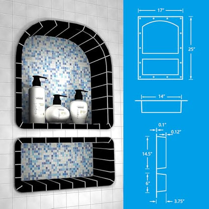 Uni-Green Recessed Shower Niche 17X25 Arch Double Shelf-Shower Cube for Organizer Storage or Shampoo and Toiletry Storage
