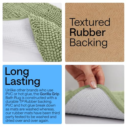 GORILLA GRIP Bathroom Rug Sets 3 Piece, Bath Mat Set and Oval Toilet Base with Rubber Backing, Plush Absorbent Shaggy Chenille Washable Mats, Includes 24x19.5, 24x17 and 30x20 Inch Rugs, Sage - color: Sage, style: 24"x19.5" + 24"x17" + 30"x20" - 3 Pack
