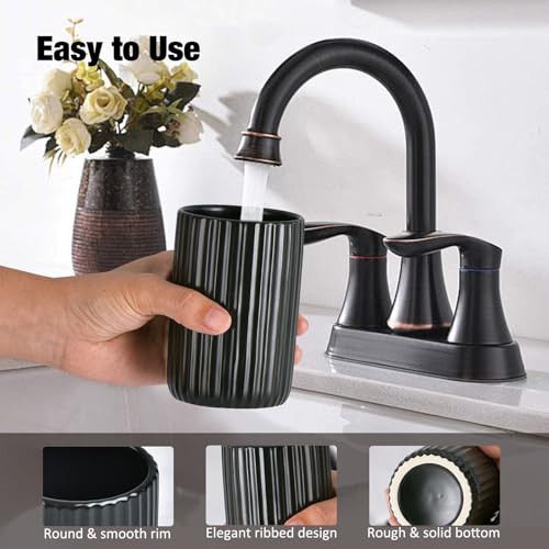 Black Toothbrush Holder, Ceramic Tooth Brush Holder Set, Ribbed Bathroom Cups Tumbler, Reusable Toothbrush Mouthwash Cup, Toothpaste Holder Toothbrush Organizer for Bathroom Counter - color: Ribbed-black
