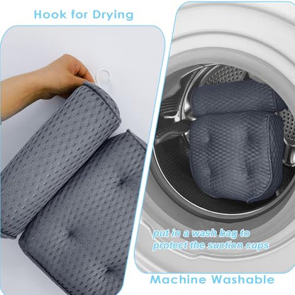 AEROiVi Luxury Bath Pillows for Tub Soft Mesh Strong 6 Suction Cups Gray | Bath Pillow with laundry bag head and neck support Relaxing Bath Washable Quick-Dry Bath Accessories Spa Gifts - color: Gray