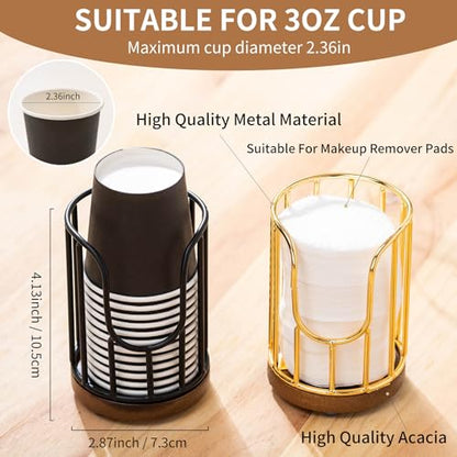 2PCS Bathroom Cup Dispenser with Acacia Wood Stand - Essential Bathroom Accessories for Toothbrush Holders & Mouthwash Cup Dispenser on Vanity Countertops Black - color: 2 Pack Black