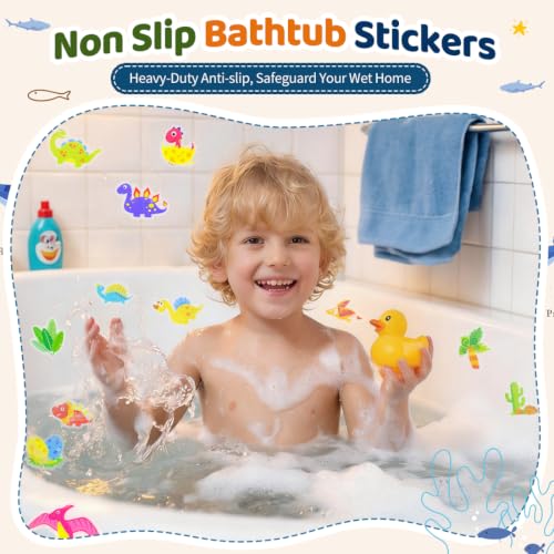 30 PCS Non Slip Bathtub Stickers for Kids, Cute Anti-Slip Shower Treads with Premium Scraper, Waterproof Safety Appliques for Bathroom Tub, Shower Floor, Stairs (Dinosaur) - color: Dinosaur