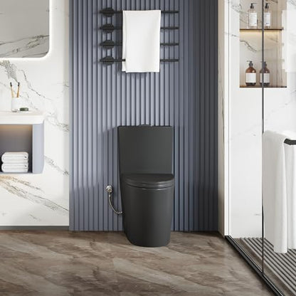 Elongated One Piece Toilet, Dual Flush 1.1/1.6 GPF, Matte Black | ADA Compliant 17" chair height bowl, Powerful siphon dual flush, 12" rough-in, comfort soft closing seat, Matte black toilet - color: Matte Black