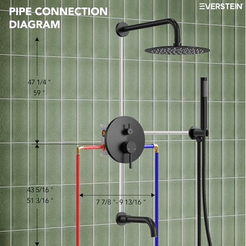 10" High-Pressure Rainfall Shower System with Handheld Spray, Wall Mount Bathroom Shower Faucet Set with Tub Spout (Matte Black) - color: Matte Black, style: With Tub Spout