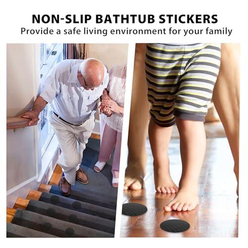 24 PCS Black Round Shape Bathtub Non Slip Stickers | Adhesive Decals, Anti Slip for Shower, For Floor Bathroom Stairs Ladders, Includes Scraper - color: Black