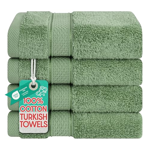 American Soft Linen Salem Washcloth Sets, 4 Piece Luxury 600 GSM 100% Cotton Washcloths for Bathroom, 13x13 inches Washrags Premium Quality Hand Face Towels, Sage Green - color: Sage Green, size: 13x13"