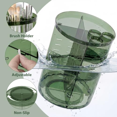 Rotating Makeup Organizer, DIY 8 Adjustable Layers Spinning Skincare Storage, Cosmetic Display Case with Brush Holder and Perfume Tray, Multi-Function Vanity Bathroom Countertop Organizer Clear Green - color: Clear Green