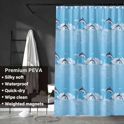 Plastic Shower Liner - Premium PEVA 6G Shower Curtain Liner with Rustproof Grommets and 3 Weighted Magnets, Waterproof Shower Curtain for Bathroom(Blue Dolphin, 72”*72”) - color: Blue Dolphin, size: 72”*72”