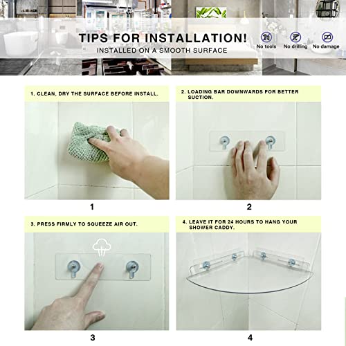 Bakzon Acrylic Corner Shelf 2 Pack, Adhesive Shower Caddy, 0.12" Thick Shatter-Resistant Clear Bathroom Corner Shelves for Tile Wall, No Drill Renter Friendly, 10×10 Inch, 20 lbs Capacity - style: Corner Shelf-Clear