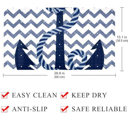 Bathtub Mat Non Slip 26.8x15.1 Inch, Anchor Zigzag Shower Mat with Suction Cups and Drain Holes, Machine Washable Shower Mats for Inside Shower - color: Multi 5
