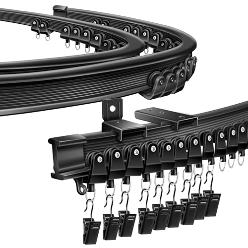 Ceiling Curtain Track, Flexible Bendable Curtain Track 8 Ft Black Curved Curtain Rail Track Ceiling Wall Mount Sliding Curtain Ceiling Track System Set for RV, Bay Window, Room Divider - color: Black, size: 8Ft