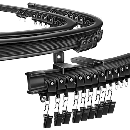 Ceiling Curtain Track, Flexible Bendable Curtain Track 8 Ft Black Curved Curtain Rail Track Ceiling Wall Mount Sliding Curtain Ceiling Track System Set for RV, Bay Window, Room Divider - color: Black, size: 8Ft