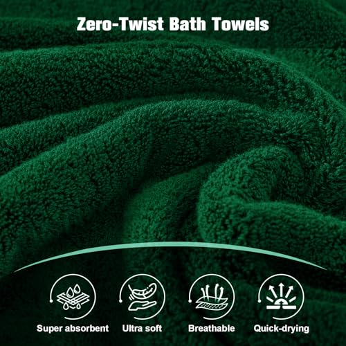 COZYART Bath Towel Set 6 PCS Formal Green Luxury 100% Turkish Cotton 650GSM | Soft Absorbent Quick Dry, OEKO‑Tex 100 Cert. Zero Twist Ring Spun Cotton, Plush, Breathable Hotel Quality Bathroom Towels - color: Formal Green
