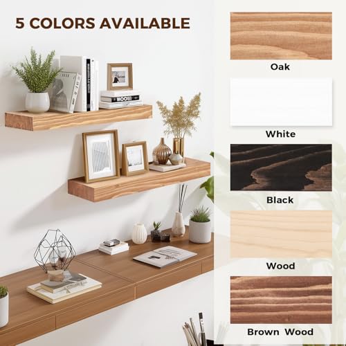 Solid Wood Floating Shelves, 17 Inch Wall Shelves, Set of 2, Oak | 8 Inch Deep, 1.6 Inch Thick, Extra-Wide Display Space, Mounting Hardware Included, For Kitchen, Bathroom and Living Room - color: Oak, size: 17x8x1.6