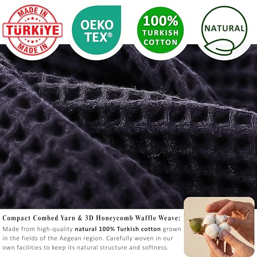 PÜSKÜL Natural 100% Turkish Cotton Waffle Kitchen and Hand Towels, 3-Piece | Black, 32x16" Large, Premium 3D Honeycomb Weave Soft Absorbent Quick-Dry Lint-Free Dish Towel, Oeko-Tex Made in Turkey - color: Black, size: Kitchen & Hand Towels Pack of 3