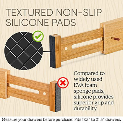 Expandable Bamboo Drawer Dividers – drawer separators for Clothes, Kitchen Utensils, Bathroom, and Dresser Drawers (17.5" to 21.5") - size: 17.5" - 21.5" (Large Size)