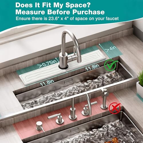Kitchen Faucet Mat, Diatomite Sink Splash Guard, Quick Drying Stone Tray | Solid diatomite, 23.6x4in size; Absorbs splashes and dries fast; For kitchen & bathroom counters; Fits most faucets