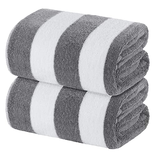 White Classic Beach Towels Oversized Cabana Stripe Cotton Bath Towel Large - Luxury Plush Thick Hotel Swim Pool Towels for Adults Super Absorbent Quick Dry - 35x70 Grey [2 Pack] - color: Cabana Light Gray