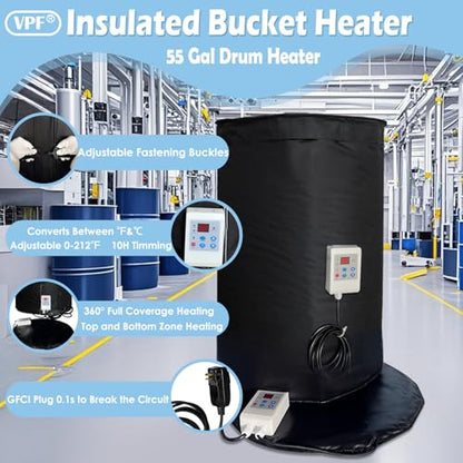 Metal Drum & Bucket Heater with Dual-Zone Temperature Control, Insulated Bucket Warmer for 55-Gallon Barrel, Propane Tank Heater Blanket UL Certified. - size: 55GAL Set