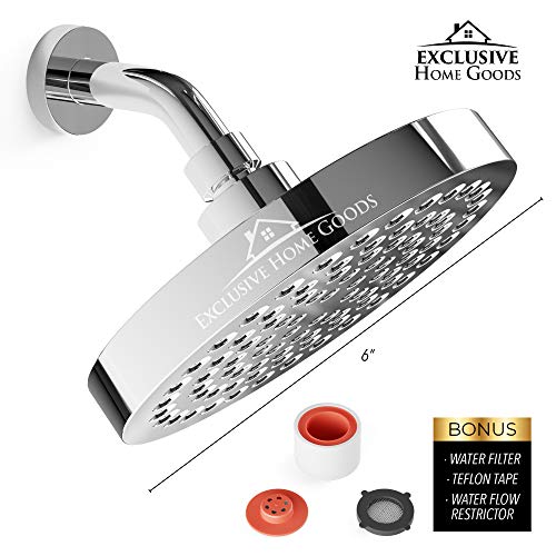 Heatsistence-Luxury Rainfall Shower Head - High-Pressure showerhead Jets, rain shower head Ant-Clog Silicone Nozzles (1.8 GPM, Deluxe Chrome) - color: Deluxe Chrome, size: California 1.8 GPM, 6 Inch Diameter