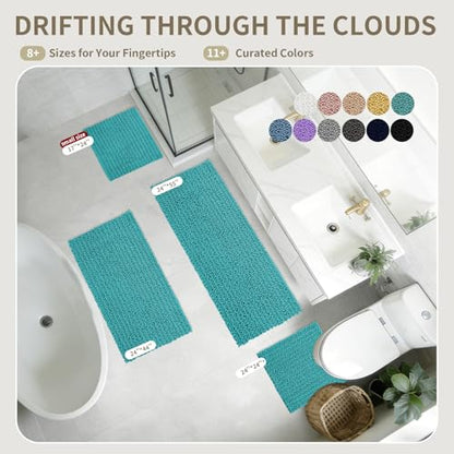 Toilet Rugs U-Shaped Mat 24x24, Contour Bathroom Mat - Ultra Soft & Absorbent Chenille, Quick-Dry, Machine Washable with Non Slip Barrier Backing, Teal - color: Teal Blue, size: 24" X 24"(Toilet Rug)