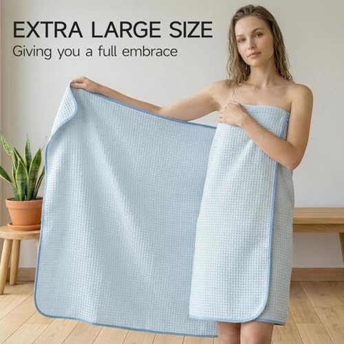 REDKISS Soft 8 Piece Waffle Towel Set, Microfiber, Lighter Weight, Absorbent, Quick Dry, Lint Free Bath Towels for Bathroom, Spa & Hotel – 2 Bath, 2 Hand, 4 Washcloths, Blue - color: Blue