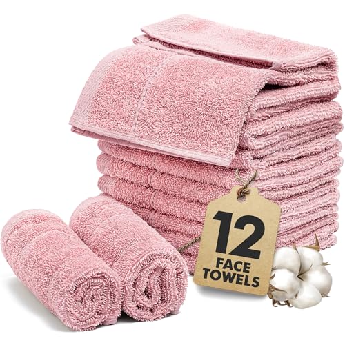 Face Towels Pack of 12 – 100% Cotton Wash Cloths (12x12 inch) – 550 GSM Soft, Quick Dry & Highly Absorbent Ring Spun Cotton Towels for Bathroom, Spa, Gym, Kitchen and for Daily Use - (Baby Pink) - color: Baby Pink, size: Face Towels