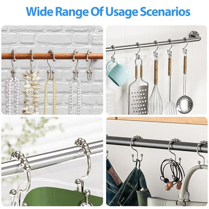 Shower Curtain Hooks Rings, Rust Resistant Metal Double Glide Shower Hooks Rings for Bathroom Shower Rods Curtains, Set of 12 Hooks - Nickel