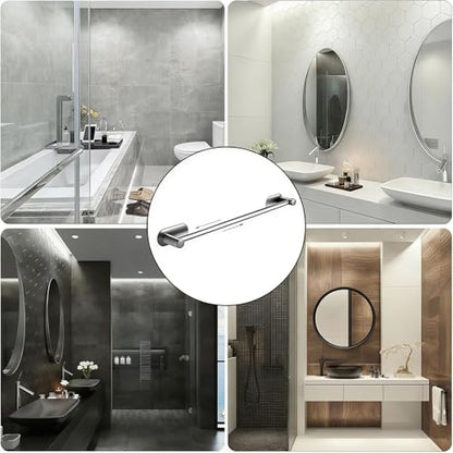 Towel Bar,Adjustable 16-24" Towel Rack,SUS304 Stainless Steel Bathroom Towel Holder,No Drill,Self Adhesive & Wall Mounted for Bathroom Kitchen Hand Towel Holder Cloths(Matte Black) (silver) - color: Silver