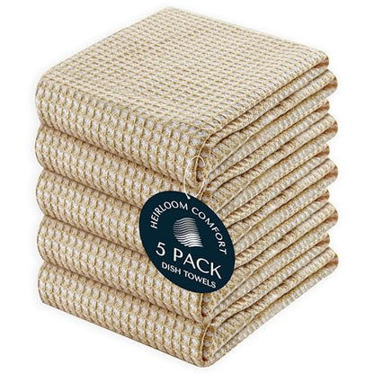5 Pack 100% Cotton Dual Tone Waffle Weave Kitchen Towels, 16x26 Inch, Super Absorbent, Fast Dry Dishcloth Set, Soft and Durable, Beige - color: Beige, size: 16 x 26 - Pack of 5