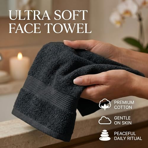 Sofea 100% Cotton Washcloths Set of 12, (12 x 12 Inch) 520 GSM Wash Cloths, Extra Soft Absorbent Quick Dry Face Towels - color: Black