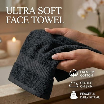 Sofea 100% Cotton Washcloths Set of 12, (12 x 12 Inch) 520 GSM Wash Cloths, Extra Soft Absorbent Quick Dry Face Towels - color: Black