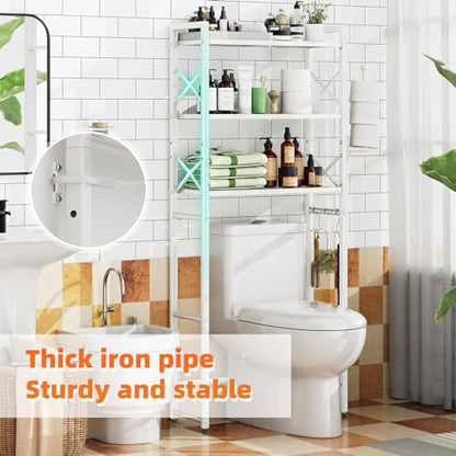 Simple Trending Over The Toilet Storage Rack with Toilet Paper Holder, Heavy Duty Metal 3 Tier Bathroom Organizer Shelf with 3 Hooks, White - color: 3 Tier White- Paper Holder